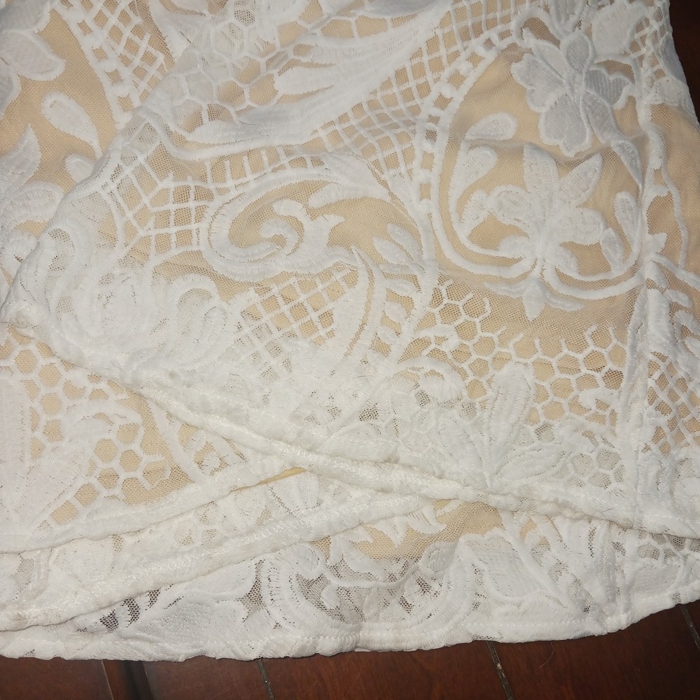 LUXXEL Wedding Bridal Dress Ivory White/Lace Nude lined Boho Maxi Long Gown NWT - Picture 13 of 13